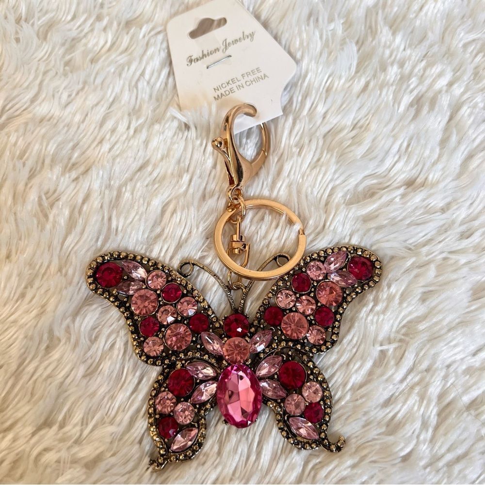Pink and Red Metallic Butterfly Keychain Bag Charm NEW